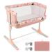 Costway Folding Baby Bassinet Bedside Sleeper with 4 Adjustable Heights-Pink