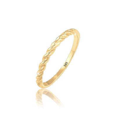 Fingerring ELLI PREMIUM "Bandring gedreht 585 Gelbgold" Gr. 54, gold, Fingerringe, Damen, 54mm, ohne Stein, Gelbgold 585