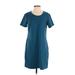 32 Degrees Casual Dress - Mini Scoop Neck Short sleeves: Teal Print Dresses - Women's Size Small