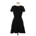 Aqua Casual Dress - A-Line Crew Neck Short sleeves: Black Solid Dresses - Women's Size Large