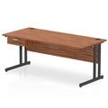 Impulse 1800 x 800mm Straight Office Desk Walnut Top Black Cantilever Leg Workstation 1 x 1 Drawer Fixed Pedestal