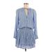Rails Casual Dress - Mini Plunge Long sleeves: Blue Print Dresses - Women's Size Medium