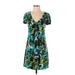 Donna Morgan Casual Dress - Shift V-Neck Short sleeves: Green Dresses - Women's Size 4 Petite
