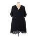 City Chic Casual Dress - Wrap V Neck 3/4 sleeves: Black Print Dresses - Women's Size 24 Plus