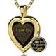 Gold Plated Silver Heart Pendant I Love You Necklace 24ct Gold Inscribed in 120 Languages in Miniature Text on Brilliant Cut Heart-Shaped Romantic Black Cubic Zirconia Gemstone, 18" Rolo Chain