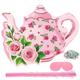 Aoriher 4 Pieces Tea Party Pinatas Flower Themed Party Decorations Teapot Small Pinata Bundle with a Blindfold, Stick and Confetti Tea Cup Party Supplies Favors for Kids Girls Birthday Party (Teapot)