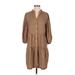 Max Studio Casual Dress - Shirtdress V Neck 3/4 sleeves: Brown Dresses - Women's Size Small