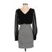 Double Zero Casual Dress - Bodycon V Neck Long sleeves: Black Color Block Dresses - Women's Size Small