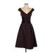 David's Bridal Cocktail Dress - Formal V-Neck Short sleeves: Burgundy Print Dresses - Women's Size 2