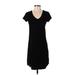 Gap Casual Dress - Shift V Neck Short sleeves: Black Print Dresses - Women's Size Small Tall