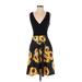 Guberry Casual Dress - A-Line Plunge Sleeveless: Black Floral Dresses - Women's Size Small