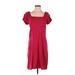 Ann Taylor Casual Dress - Shift Square Short sleeves: Burgundy Print Dresses - Women's Size 4