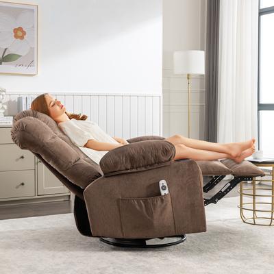 Manual Heat Massage Rocker Sofa Recliner w/USB Port & Cup Holders, Brown