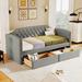 Twin Size Linen Upholstered Daybed Frame with Storage Drawers or Trundle