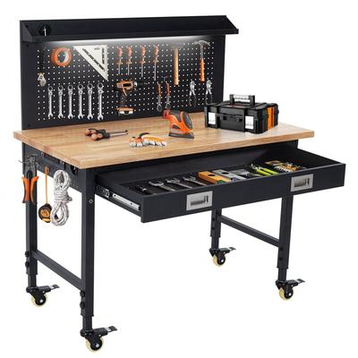 Adjustable Height Workbench with Casters, Power Outlets, Work Light - 48