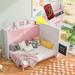 Full Size House Murphy Bed with USB, Storage Shelves & Blackboard, Wood Foldable Bedframe for Compact Living Space- Pink+White