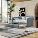 Twin Size Upholstered Daybed Sofa Bed w/Trundle, Wooden Platform Bedframe for Bedroom Living Room Guest Room, Wood Slat Support