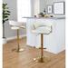 LumiSource Jie Contemporary Adjustable Barstool w/ Swivel In Gold Metal & Cream w/ Rounded T Footrest - Set Of 2 Upholstered/Velvet/Metal | Wayfair