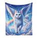 Wrought Studio™ Cat Fleece Throw Blanket Pegasus Kitty Flies Clouds Sky Azure Pale Pink Fleece/Microfiber/Fleece, in Blue | 80 H x 60 W in | Wayfair