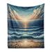 East Urban Home Seascape Fleece Throw Blanket Fish Eye Effect Oceanic Blue Pale Brown Fleece/Microfiber/Fleece, Polyester | 90 H x 70 W in | Wayfair