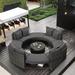 Latitude Run® 9-piece Outdoor Circular Rattan Wicker Sectional Sofa w/ Tempered Glass Coffee Table & 6 Pillows Wicker/Rattan in Black | Wayfair