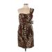 Nanette Lepore Casual Dress - Mini One Shoulder Sleeveless: Brown Leopard Print Dresses - New - Women's Size 12