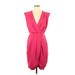 Express Casual Dress - Wrap Plunge Sleeveless: Pink Print Dresses - Women's Size Small