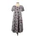 Lularoe Casual Dress - A-Line: Gray Floral Motif Dresses - Women's Size X-Small