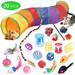 Tripumer 20Pcs Cat Toys Kitten Toy Set Folding Camouflage Cat Tunnel Indoor Interactive Pet Toys Teaser Cat Feather Toy Colourful Mouse Plush Ball Bell Ball Toy Kit Kitten Puppy(Colorful)