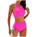 BIZIZA Womenâ€™S 2 Piece Bathing Suit High Waisted Workout Tank Top Swimwear Crew Neck Graphic/Solid Swimsuits for Women Two-Piece Set S