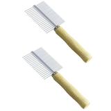 2 Pcs Combs Puppy Grooming Comb Pet Supplies Fine Teeth Cleaning Comb Pet Supply Pet Comb Simple Puppy Stainless Steel Wooden