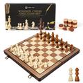 Chess Sets Magnetic Chess EC36 Board Games Portable Wooden Folding Chess Board 2 Queen Chess Checkers 2-in-1 Board Set Beginner Chess Sets for Children and Adults