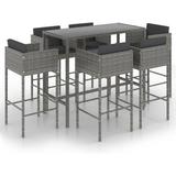 Furniture Sets 7 Piece Patio Bar Set with Cushions Poly Rattan Gray Outdoor Tables for Conversation Dining Outdoor Bench Gray