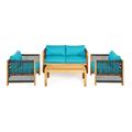 Pemberly Row 4-piece Wood & Sponge Patio Furniture Set w/ Armrest in Turquoise