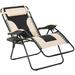 Foldable Outdoor Lounge Chair with Footrest Oversized Padded Zero Gravity Lounge Chair with Headrest Cup Holders Armrests for Camping Lawn Garden Pool Beige