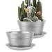 vensovo 8 Inch Silver EC36 Shallow Metal Plant Pots with Saucer-2 Pack Large Metal Galvanized Flower Pot with Drainage Hole Planter Pots with Tray Perfect for Planting and Wedding Party Decor