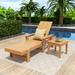 Polytrends Shoreside Modern Poly Eco-Friendly All Weather Reclining Chaise Lounge With Arms Wheels & Side Table (2-Piece Set) Teak