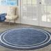 Nourison Sandy Indoor / Outdoor Solid Area Rug Navy/Ivory 8 xRound 8 Round Blue Round