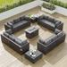 Kullavik 15PCS Outdoor Patio Furniture Set with Fire Pit Table & Glass Top Coffee Table Grey