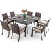 & William 9 Pieces Patio Dining Set for 8 Outdoor Furniture with 1 X-Large E-Coating Square Metal Table and 8 Grey Portable Folding Sling Chairs Outdoor Table & Chairs for Porch