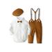 Canrulo 3Pcs Newborn Infant Baby Boys Gentleman Outfits Long Sleeve Sleeve Bowtie Romper+Suspender Pants+Hat Clothes White 6-12 Months