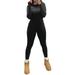 Huakaishijie Women Wild Jumpsuits Solid Color Square Neck Long Sleeve Rompers