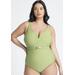 Plus Size Women's Seashell Clasp Belt One Piece by ELOQUII in Sage Green (Size 26)