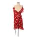 Love Culture Cocktail Dress - Wrap V Neck Short sleeves: Red Floral Dresses - Women's Size Small