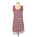 Buttons Casual Dress - Shift Scoop Neck Sleeveless: Red Dresses - Women's Size Small