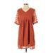 Grace Karin Casual Dress - Mini V Neck Short sleeves: Brown Print Dresses - Women's Size Small