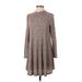 Jodifl Casual Dress - A-Line Mock Long sleeves: Brown Marled Dresses - Women's Size Small