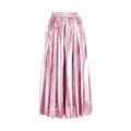 JNWHY Pretty Pencil Skirt For Women Women Metallic Shiny Pleated Skirt Elegant High Waist Long Skirt Ladies Ankle-Length Maxi Skirt Waist(58-116Cm) Pink