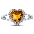 Ayoiow 18 Karat White Gold Ring Wedding Band Women Heart 1.43ct Yellow Citrine Rings 0.079ct Diamond Ring Engagement White Gold Wedding Rings