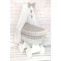 BABY BEDDING SET ONLY to fit MOSES BASKET WICKER CRIB PILLOW DUVET DIMPLE SMALL WHITE STARS ON GREY